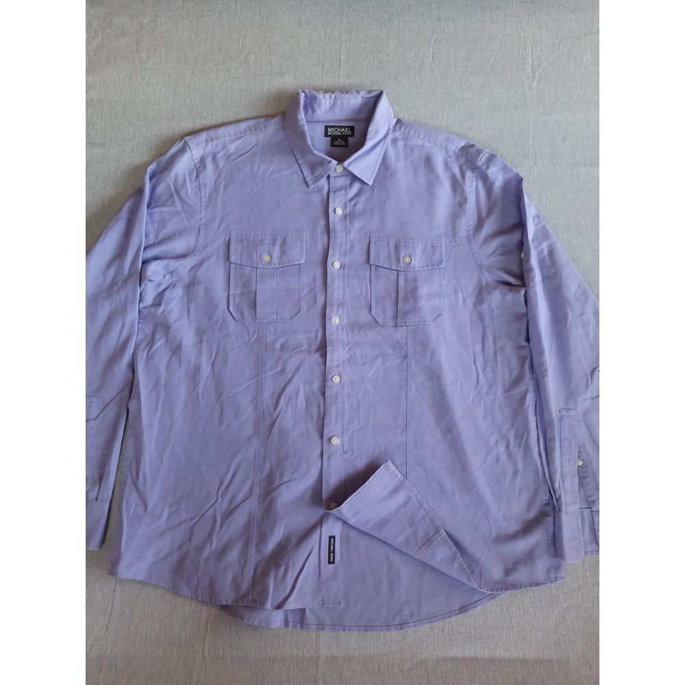 Michael Kors Men XL Purple Utility Camp Button Shirt Long Sleeve Linen Blend